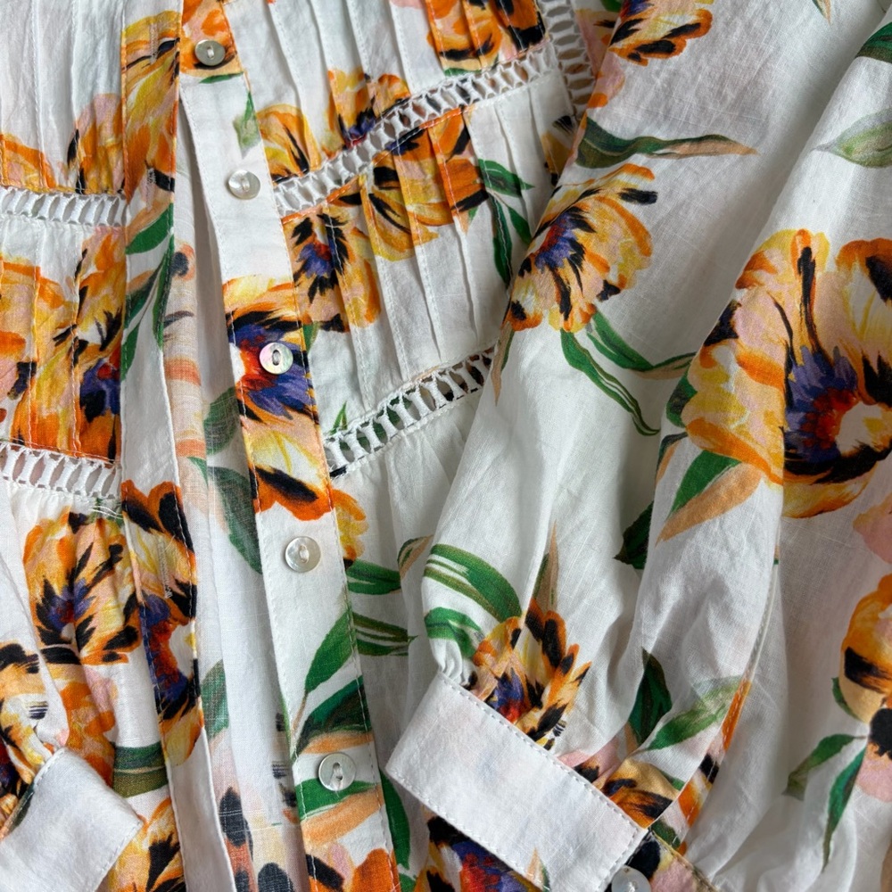 Anthropologie MAYE Floral Pintuck Button Front Blouse Boho Top Size S - Picture 4 of 8